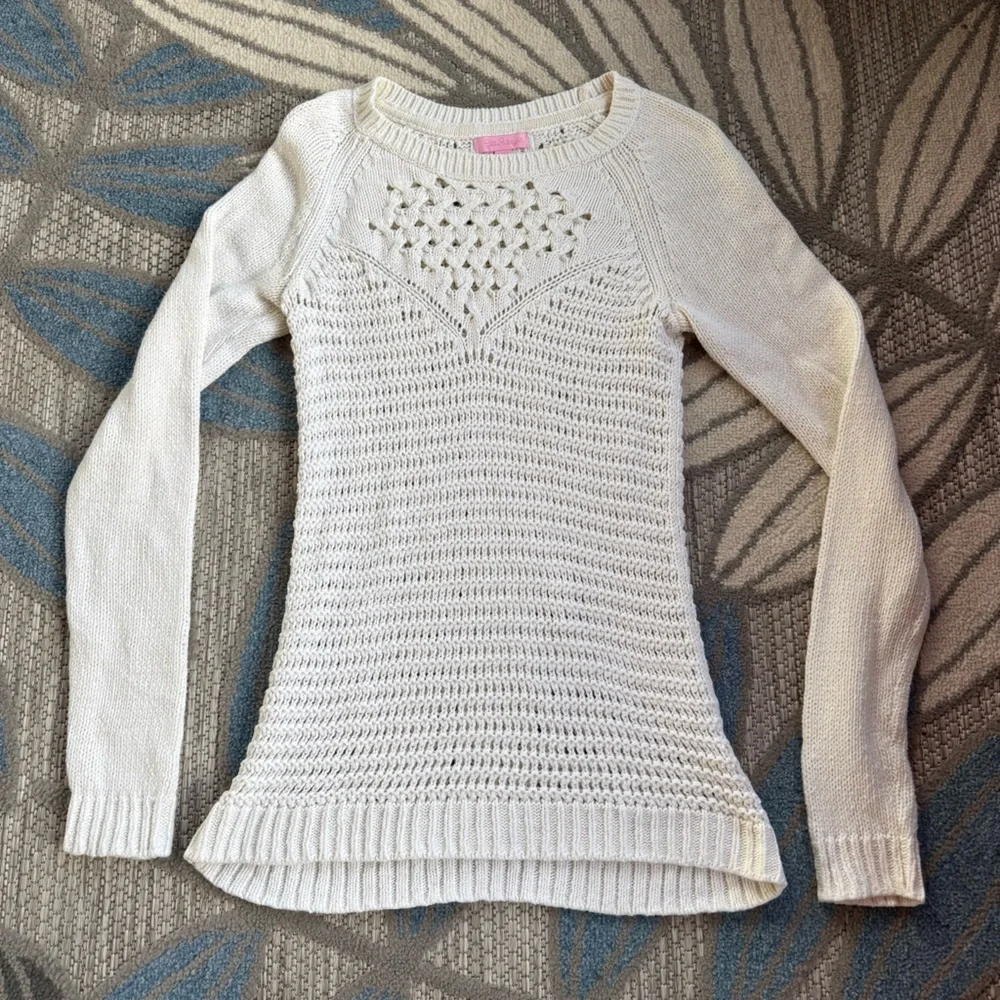 Lilly Pulitzer Penelope Pullover Cream Knit Crew Neck Cotton Sweater Size Medium